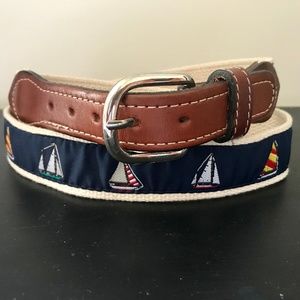 Navy sailboat belt on canvas